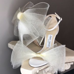 Jimmy Choo Aveline bow white bridal sandals